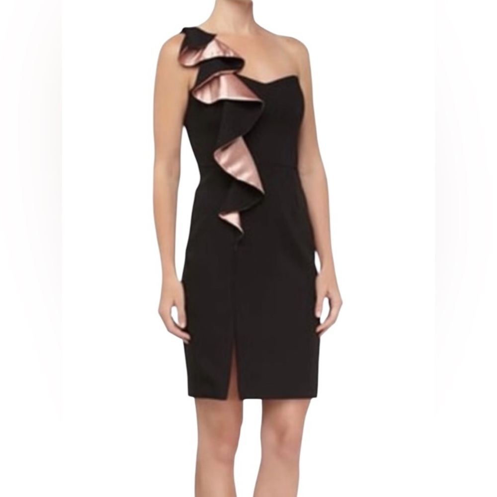 NWT LAUNDRY BY SHELLI SEGAL ONE SHOULDER SIDE RUFFLE COCKTAIL DRESS
SIZE 2